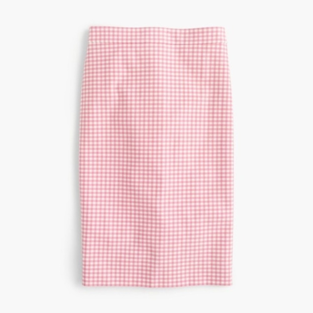 SOLD J. CREW No 2 Pencil Skirt Pink in Gingham - Picture 1 of 8
